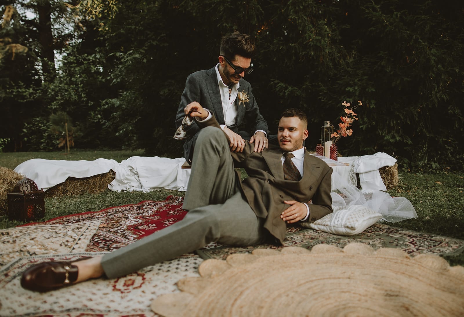 Same-sex couple enjoying the moment on their destination wedding in France