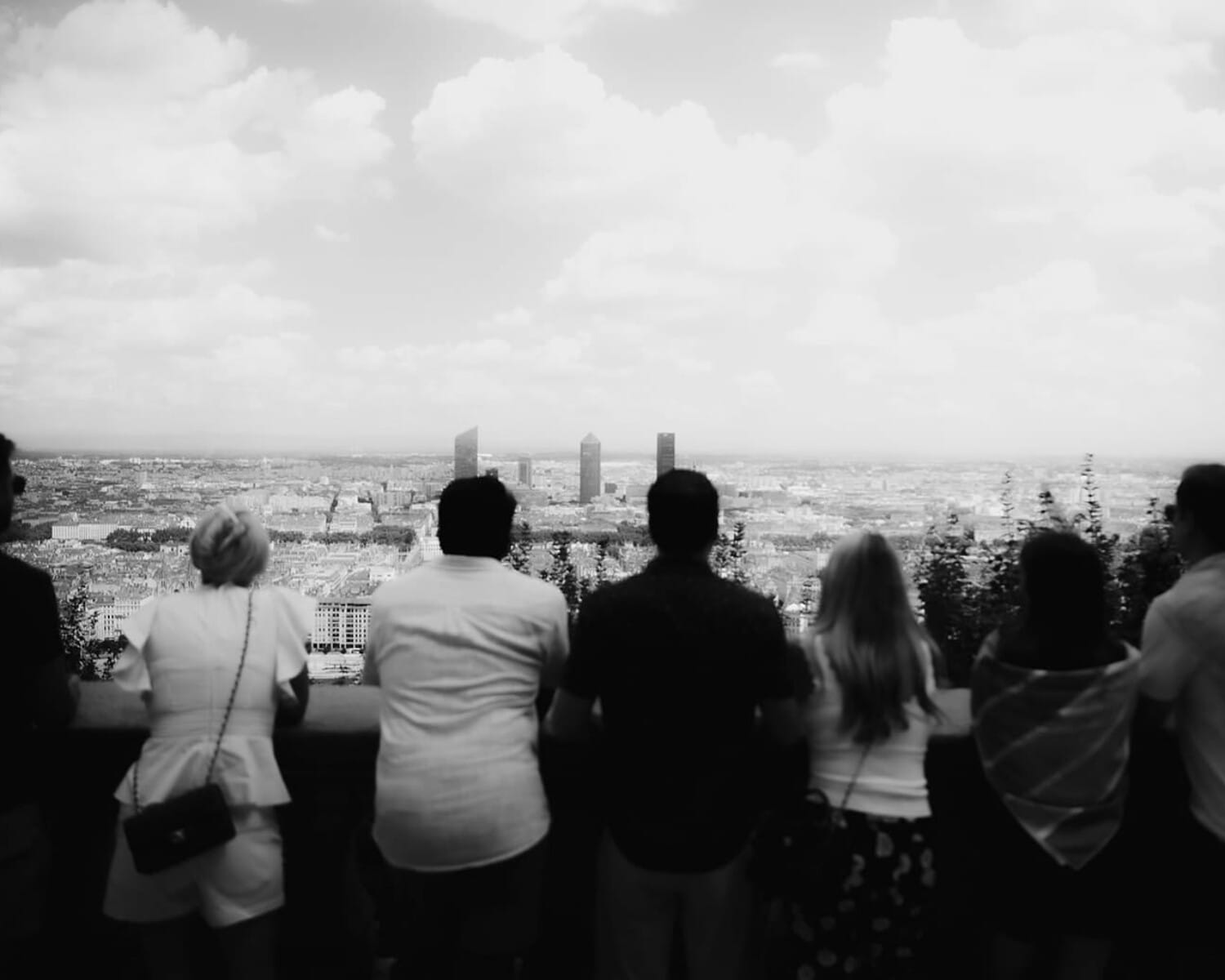 Group admiring the panoramic view over Lyon from Fourvière hill