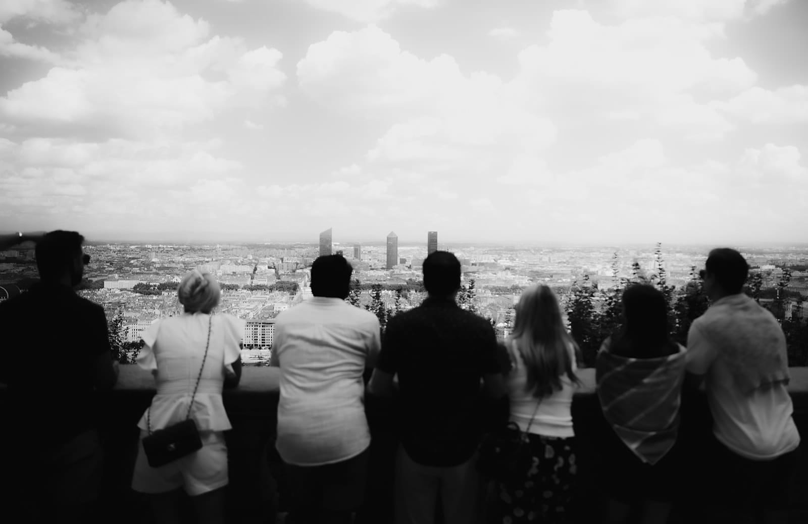 Group admiring the panoramic view over Lyon from Fourvière hill
